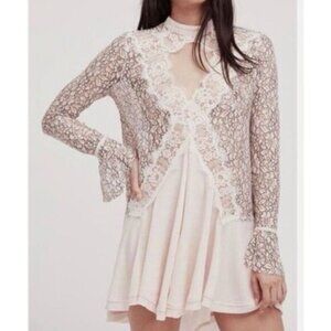 NWT Free People Secret Origins tell tale lace Tunic Retail $128 size S Pearl